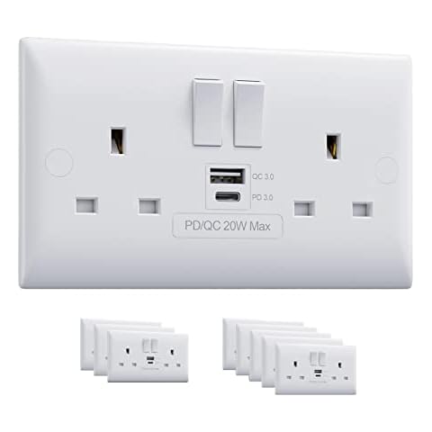 USB C Socket | 20W PD USB C & 18W QC 3.0 USB A | Super Fast Charging | VELTZ Pro | Double Plug Wall Socket 13A 2 Gang | White Cover