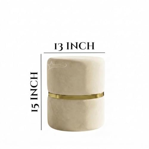 Image of Round Single Strip Upholstered Stool Living Room Foot Rest Linen Fabric Padded Seat Pouf Ottoman Office Stool (Coffee)