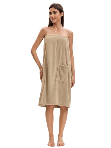 Image of Towel Wrap For Women After Shower,Plush Bath Robe Female,Sauna Spa Wrap Around Towels With Pockets