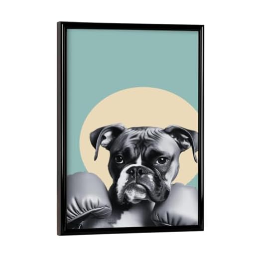artboxONE Poster mit schwarzem Rahmen 18x13 cm Tiere Dog Boxer - Bild Hund mit boxhandschuh Haustier Hund