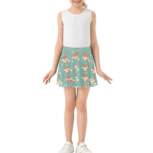 Cute Cartoon Foxes Girls Tennis Skirt with Built-in Shorts Skort for Little Girl Cheerleading Skirts