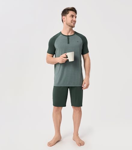 DAVID ARCHY Men's Pajamas Set Summer Cooling Loungewear Ultra-Soft Pjs Ligtweight Short Sleeves Shirts and Shorts Sleep Sets3