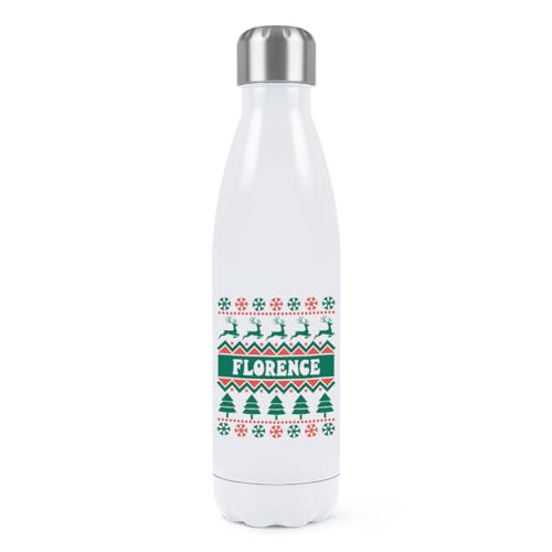 Borraccia termica a doppia parete con motivo natalizio nordico, in acciaio inox, per bevande sportive, 500 ml, colore: bianco
