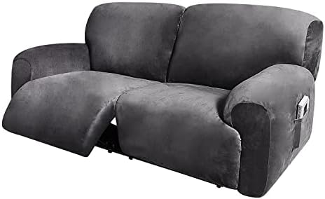 ULTICOR Extra Wide 75" - 100", Reclining 2 Seater Sofa, Extra Wide Reclining Love Seat Slipcover, 6-Piece Velvet Stretch, Reclining Sofa Covers, Thick, Soft, Washable (Dark Grey)