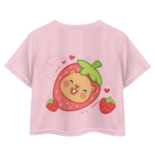 Image of Girls Crop Tees Crew Neck Casual Short Sleeve T Shirts Kids Loose Soft Comfortable Tees Blouses Shirt for Little Girl