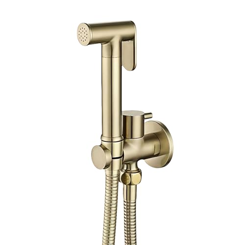 YYBAO Gebürstetes Gold Bidet Handbrause Set für WC, Bidet Armaturen WC Messing Wandmontiert Baby Cloth Diaper Sprayer mit 1.5m Duschschlauch, für Personal Hygiene
