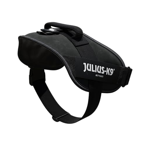 IDC Powergeschirr, XL, Schwarz - Reflektierendes Hundegeschirr mit Logo-Feld, verstellbar, atmungsaktiv, Bewegungsfreiheit, Oeko-TEX Zertifiziert, für kleine, mittlere & große Hunde