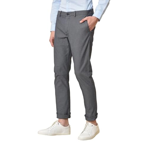 Image of Blackberrys Men's Polyester Blend Self-Design Slim Fit Casual Trousers