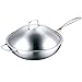 L.TSA Poêle Wok Robuste en Acier Inoxydable sans revêtement antiadhésif pour Cuisiner et Verser Une poêle à Frire Wok avec Couvercle et poignée Batterie de Cuisine à Induction (Couleur : Argent, t