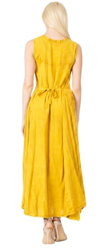 Image of Sakkas Maya Floral Embroidered Sleeveless Button Up Rayon Dress