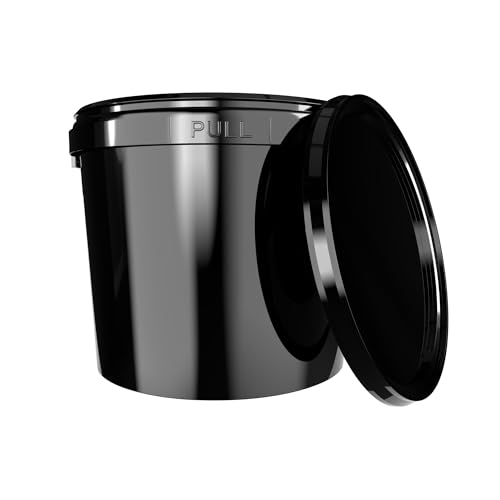 1x Eimer mit Deckel 5l Schwarz Rund | Kunststoff Eimer Lebensmittelecht luftdicht und stabil | Leer Eimer mit Griff und Deckel für Lebensmittel Chemie Waschpulver Klebstoffe geeignet