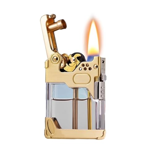Encendedor de queroseno de metal con cierre de seguridad, depósito de combustible transparente, ideal para barbacoas, uso al aire libre, velas, regalo perfecto para hombres, diseño duradero y fiable