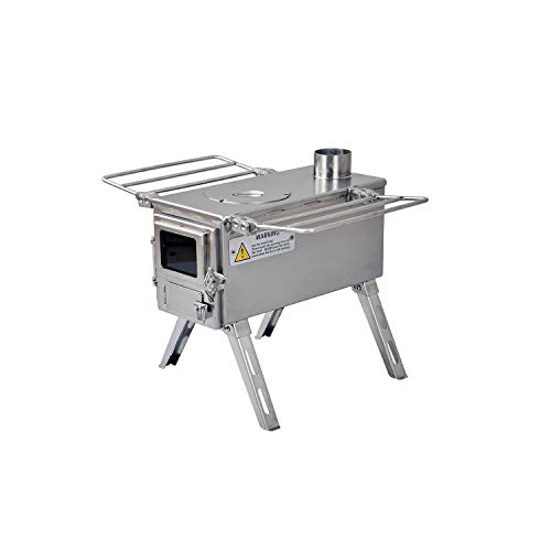 WINNERWELL Nomad Small Tent Stove | Portable Tiny Wood Burning Stove for Tents, Shelters, and Camping | 450 Cubic Inch Firebox | Precision Stainless Steel Construction | Includes Chimney Pipe