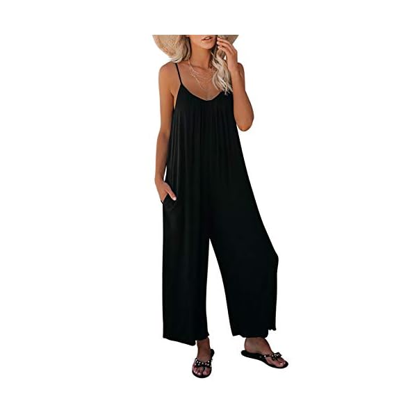 Dokotoo Women’s Loose Sleeveless Jumpsuits Adjustable Spaghetti Strap Stretchy Long Pant Romper Jumpsuit with Pockets