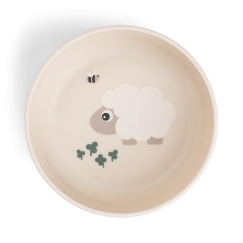 Done by Deer Foodie Tiny Farm Beige, Ø 12,5 x 4,5 cm, bol pour enfants avec base antidérapante pratique, bol en plastique 100 % PP de qualité alimentaire avec TPE antidérapant