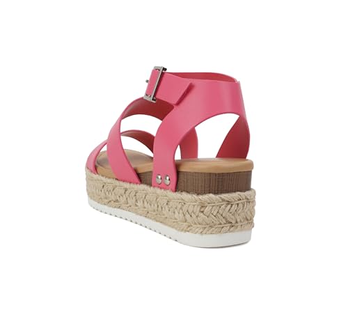 Image of Soda Topic Open Toe Buckle Ankle Strap Espadrilles Flatform Wedge Casual Sandal