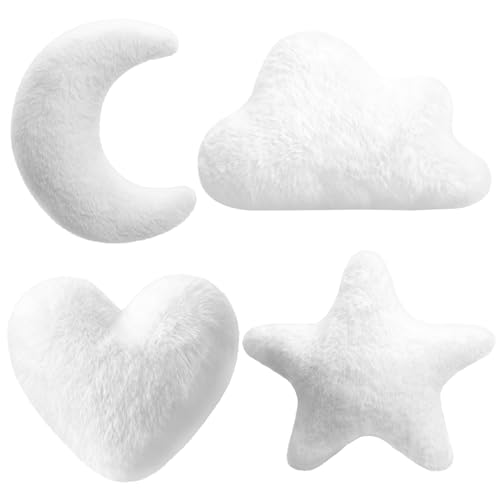 Novabright 4 Pcs Moon Star Cloud Heart Pillow 15.7 Inch White Soft Plush Pillow Cute Nursery Stuffed Throw Cushion Decorative Creative Cushion for Home Decor Baby Room Reading Nook Decorations