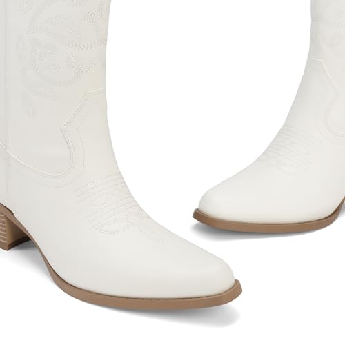 Image of DREAM PAIRS Cowboy Boots for Women Cowgirl Western Boots Fashion Embroidery Stitched Chunky Heel Mid Calf Boots