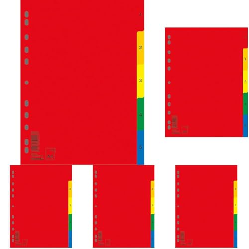 DONAU 7708095PL-99 1-5 Kunststoff-Register Öko PP DIN-A4 230x297mm 5-teilig/Plastikregister Ringbuchregister Trennblätter/ 11-fach gelocht/für die Ordner-Organisation im Büro/ (Packung mit 5)