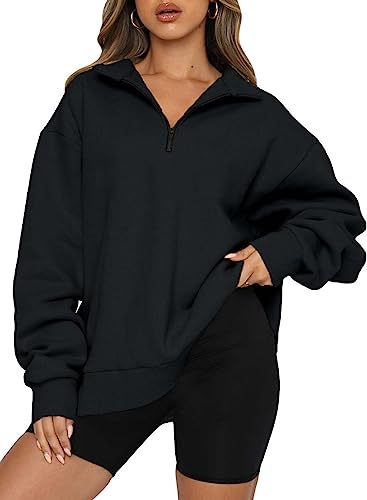 Dokotoo Sweatshirt Damen Basic Reißverschluss Pullover Loose Einfarbig...