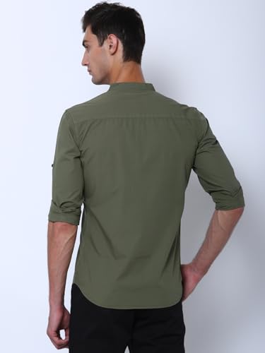 Image of Highlander Men's Slim Fit Casual Shirts | Solid | Long Sleeves | Mandarin Collar | Casual Shirts for Men