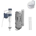Ulinlo Pouly 2-Inch Dual Flush Replacement Kit for One Piece Toilet: Include 8" Height Flush Valve, Fill Valve, Fits Tanks 10-14" Tall, Drain Holes 2.5-2.85"