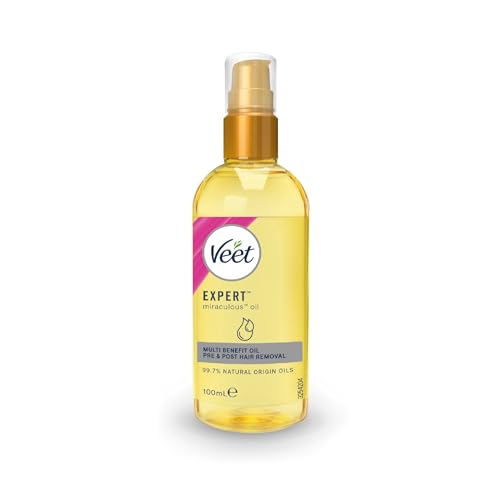 Veet Miraculous Oil, Pre & Post Hair Removal, All Skin Types & Body Areas, 100ml, With Omega 3, Vitamins, Argan Oil, Shea Butter & Almond Oil, Suitable for Dermaplaning, Shaving, Waxing & Moisturising