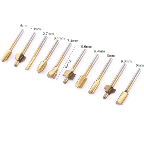 10 Stück 1/8-Zoll-Schaft HSS Router Bit Set Titanium Coated Edge Trimming Cutter Bit Holzbearbeitung Fräsen Gravur Schlitz-Bits für Rotationswerkzeug