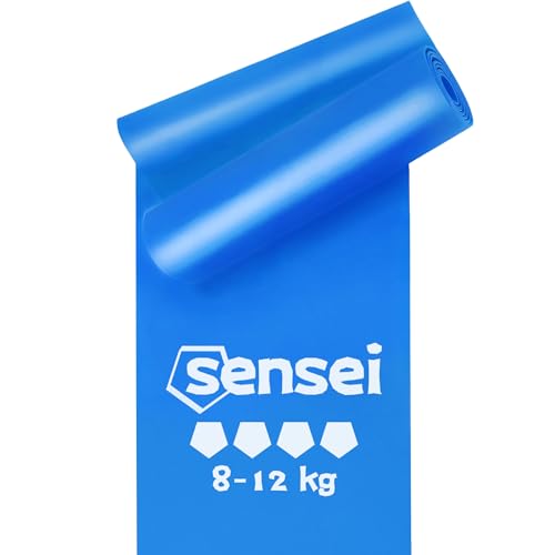SENSEI® Banda Elástica (8-12 kg) – Cinta de Resistencia Larga 200 cm Azul Extra Fuerte para Hombres y Pros – Goma Resistente para Entrenamiento