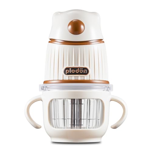 Baby Food Maker, 10oz Glass Baby Puree Blender with Cup Sleeve for Fruit,Vegatable&Meat, 316 Stainless Steel 8-Blade Mini Baby Food Processor with Brush,Strainer Plate&Spatula, White (35000RPM)