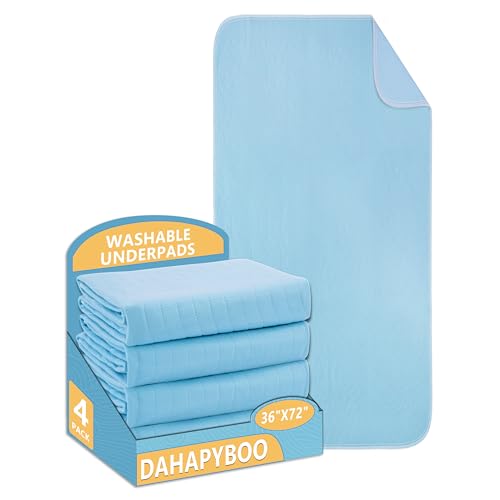 Washable Underpads, 36"x72" 4 Pack Incontinence Bed Pads, Heavy Absorbency Reusable for Elderly, Kids, Adults and Pets, Waterproof Quick Drying for Bed, Sofa, Floor