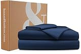 bo&button® Luxus Mako Satin Bettwäsche Set, 100% Bio Baumwolle (Long Staple 300), ALLE GRÖßEN, seidig weich & zeitlos schön, Set 135x200 cm + 40x80 cm (2-TLG.) - Navy Blau