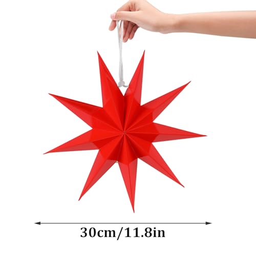 Image of SUNBEAUTY 3 Pcs 9-Pointed Red Paper Star Lanterns 12 Inch Christmas Hanging Lamp Red Paper Decorations Shade Wedding Birthday Christmas Home Party Decorations