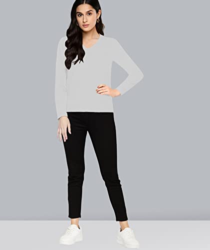 Image of Premium Plain Women V Neck Full Sleeves Cotton Tshirt. Festive,Offer,Discount,Sale,Limited Edition, Trending Tees and Tshirts.