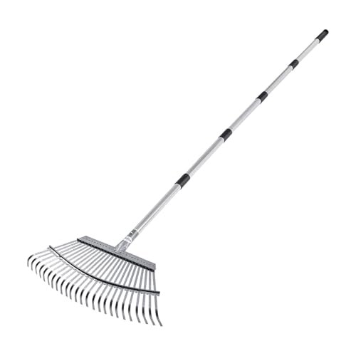 VEVOR Rastrello per Foglie, 25 Denti in Metallo, Rastrello da Giardino Regolabile per Prati con Testa Larga 465 mm, Strumento per Foglie Piccole in Acciaio Inossidabile per Giardinaggio, Campeggio