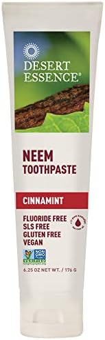 Desert Essence Natural Neem Toothpaste - Cinnamint - 6.25 Oz - Pure Essential Oil - Baking Soda - Complete Oral Care - Sea Salt - Refreshing Taste - Promotes Buildup Reduction