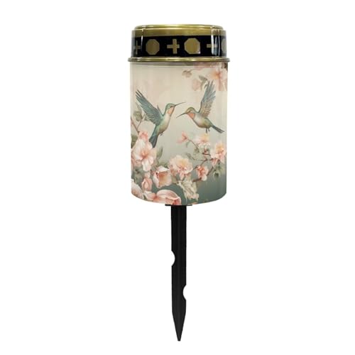 Image of Poceacles Outdoor Solar Stake Light Cemetery Memorial Candle, Hummingbird Flower Beige