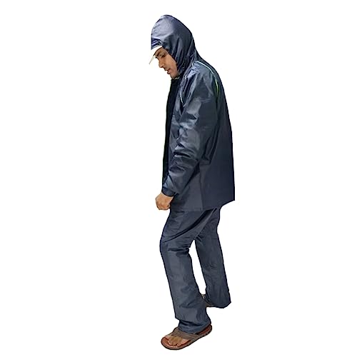 Image of Men's Waterproof Raincoat or Rainsuit Set - Includes Top and Bottom, Adjustable Hood, Inner Mobile Pocket, and Storage Bag - Polyester Reversible Double Layer Design