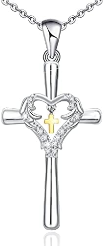 Distance Cross Necklace for Women 925 Sterling Silver Angel Wings Pendant Necklace for Girls Mom Wife
