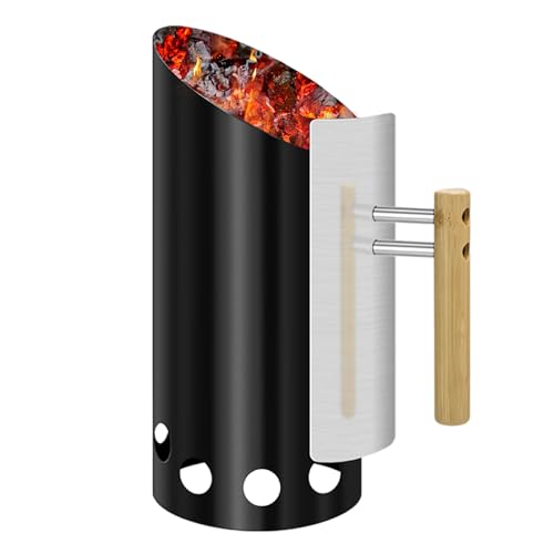 Joyagrill Charcoal Chimney Starter Double Enameled Large Capacity Chimney Starter, Chimney Starter for Charcoal Grill with Heat Shield & Wood Handle Great Heat Insulation and Easy Grip