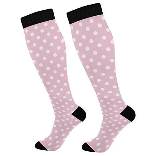 Kigai 1 Pair Polka Dot Pink Compression Socks 20-30mmHg Knee High Women Socks Tube Athletic Stockings for Men Sport Soccer Running Cycling Medical Nurse Winter Travel