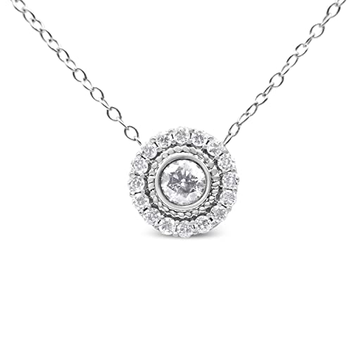 Haus of Brilliance .925 Sterling Silver 1/2 Cttw Round Diamond Halo Circle Pendant 18" Necklace (I-J Color, I2-I3 Clarity)