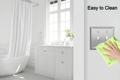 Okawyc Double Toggle Light Switch Cover Metal Wall Plate, 2-Pack Brushed Nickel 2 Gang, Light Switch Cover Decorative Wallplate, Durable #TOP3