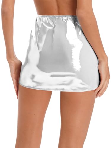 Women's Glossy PU Bodycon Miniskirt Front Zipper Wet Look Clubwear for Party Nightclub2