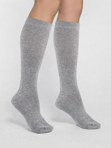 Image of COTTON DAY Women's Soft Combed Cotton Knee High Long Calf Dress Socks Seamless Toe Black White Gray Navy Blue Brown 3 Pack