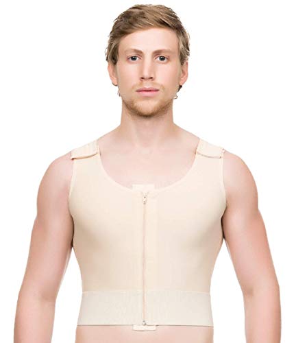 Isavela Short Length Male Abdominal Cosmetic Surgery Compression Vest W/Zipper MG03-SH SM, Beige