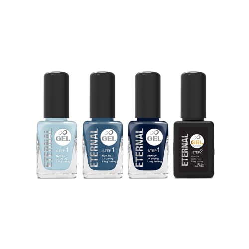 Eternal Gel Collection - Nail Polish Set of 3 Colors and 1 Gel Top Coat - Long Lasting, Mirror Shine, Quick Dry (0.46 Fluid Ounces/13.5 Milliliters Each) – Into The Blue