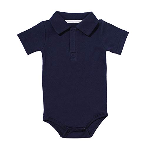 Image of Teach Leanbh Baby Boys Pure Color Cotton Short Long Sleeve Polo Bodysuit 3-24 Months (Navy, 6 Months)