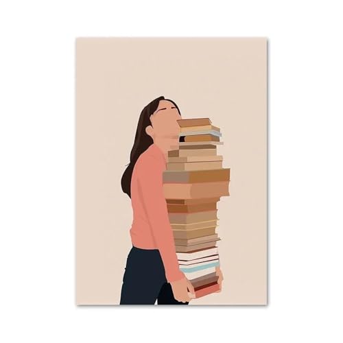 MINGYTN Casa Poster Decorativo Ragazza Astratta Che Legge Un Libro, Una Tazza, Citazioni, Poster, Stampa, Arte Moderna Su Tela, Dipinto Per Soggiorno, Arredamento Per La Casa(D,20x30cm)