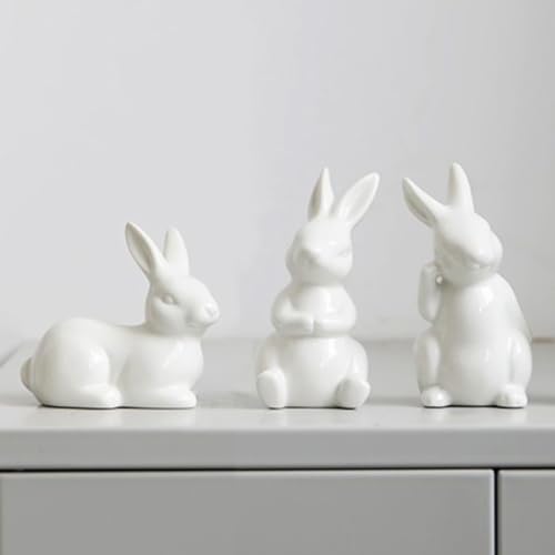 GISELA D Lot de 3 Lapins de Pâques en Céramique - Décoration de Pâques Moderne - Figurine Décorative - Petit Cadeau de Pâques